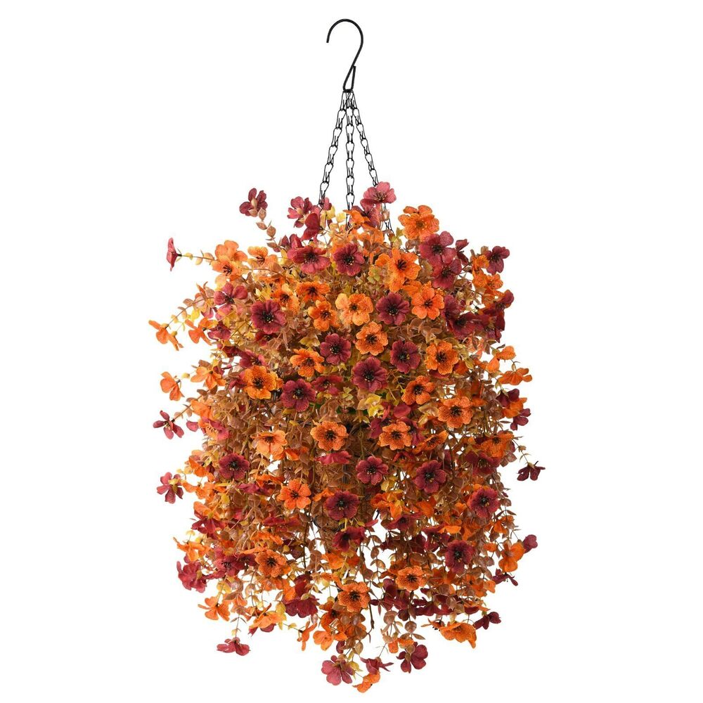 5520 Artificial Faux Fall Hanging Flowers Plants Basket for Fall Outdoor